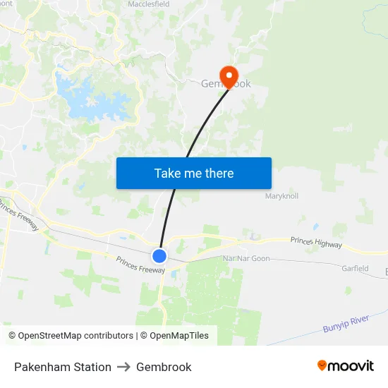 Pakenham Station to Gembrook map
