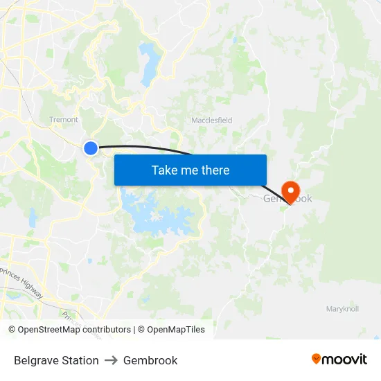 Belgrave Station to Gembrook map