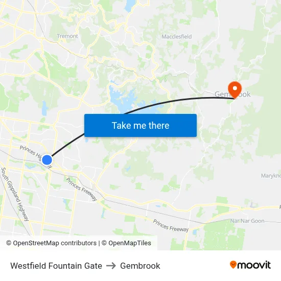 Westfield Fountain Gate to Gembrook map