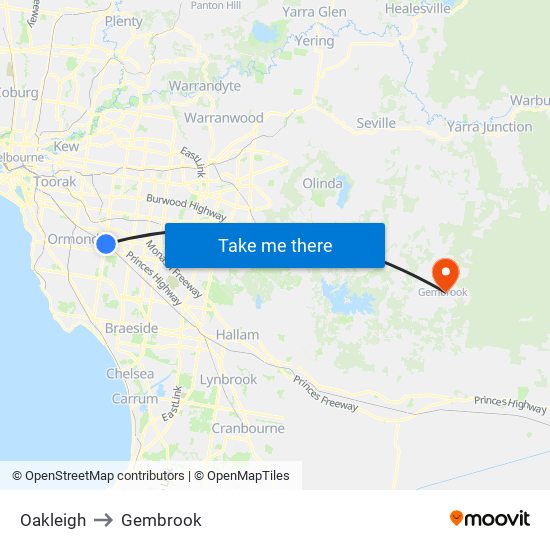 Oakleigh to Gembrook map