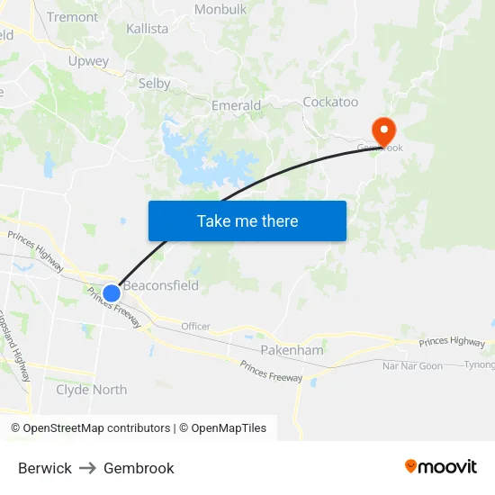 Berwick to Gembrook map