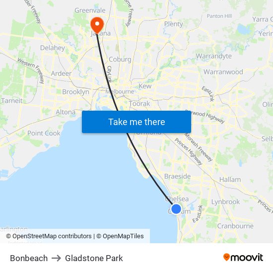 Bonbeach to Gladstone Park map