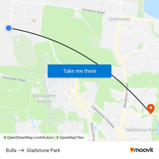 Bulla to Gladstone Park map