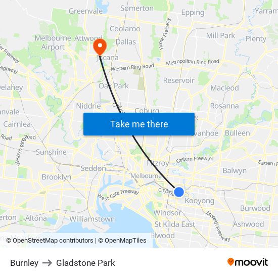 Burnley to Gladstone Park map