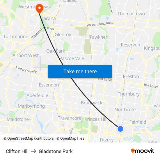 Clifton Hill to Gladstone Park map