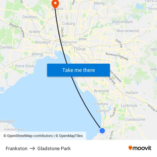 Frankston to Gladstone Park map