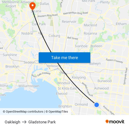 Oakleigh to Gladstone Park map