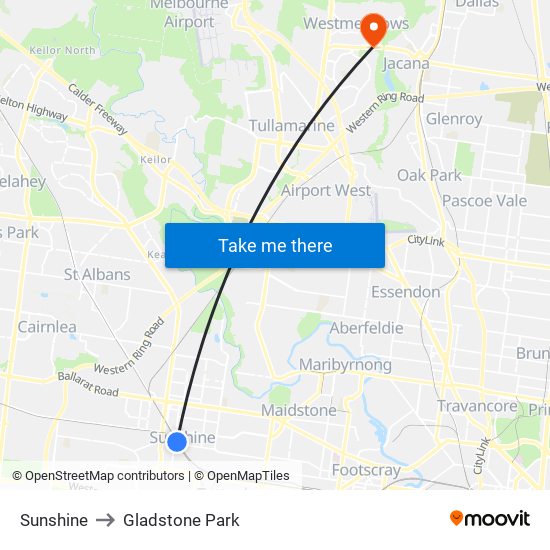 Sunshine to Gladstone Park map