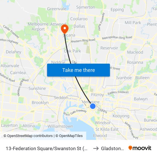 13-Federation Square/Swanston St (Melbourne City) to Gladstone Park map