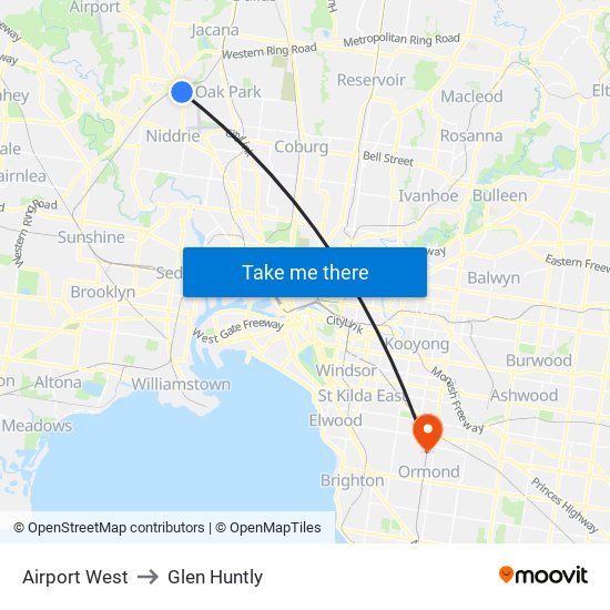 Airport West to Glen Huntly map