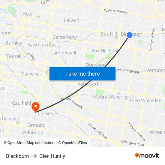 Blackburn to Glen Huntly map