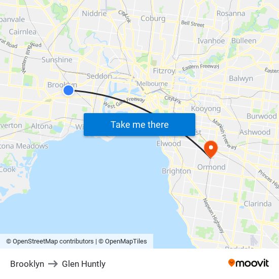Brooklyn to Glen Huntly map