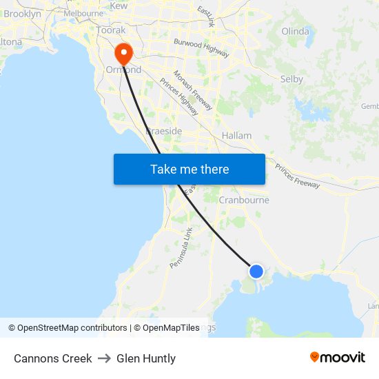 Cannons Creek to Glen Huntly map