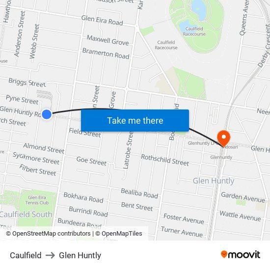 Caulfield to Glen Huntly map