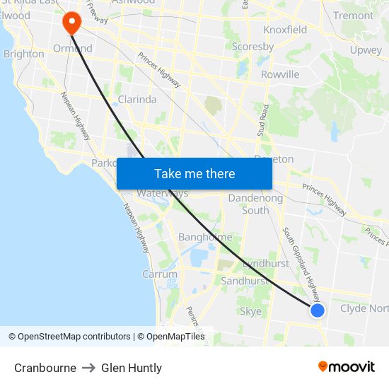 Cranbourne to Glen Huntly map