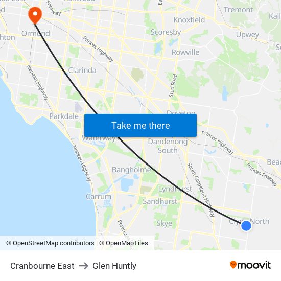 Cranbourne East to Glen Huntly map