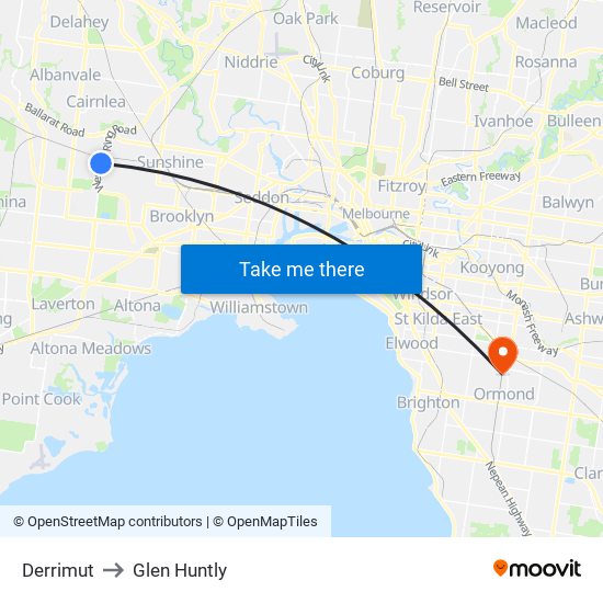 Derrimut to Glen Huntly map