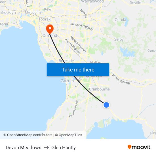 Devon Meadows to Glen Huntly map