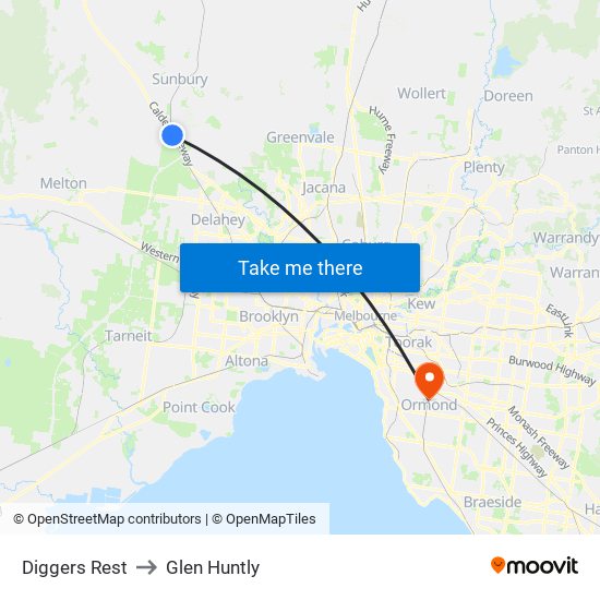 Diggers Rest to Glen Huntly map