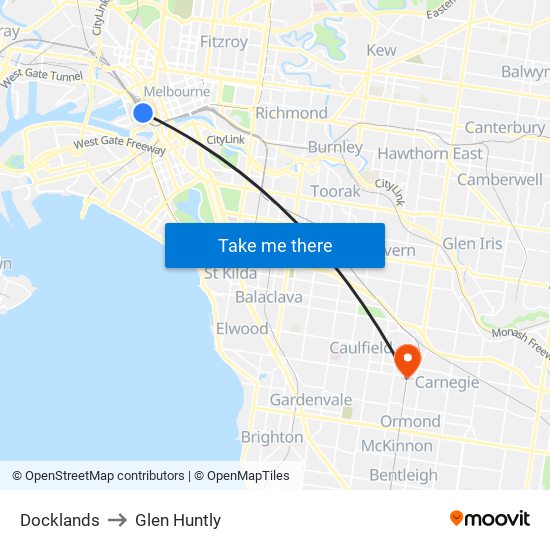 Docklands to Glen Huntly map