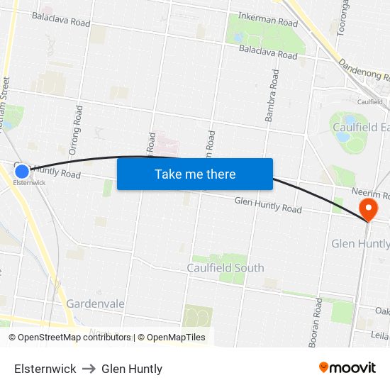 Elsternwick to Glen Huntly map