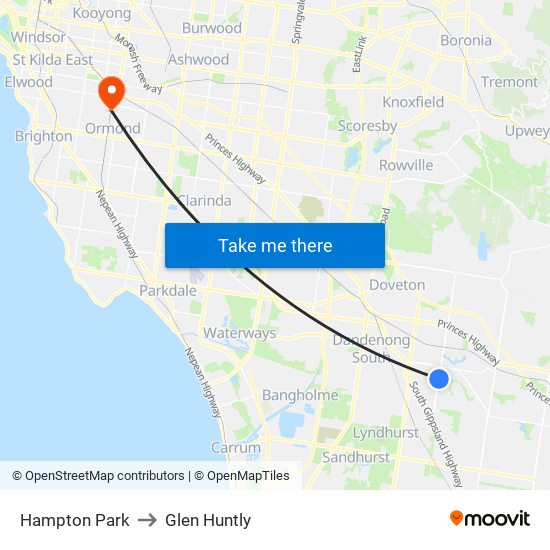 Hampton Park to Glen Huntly map