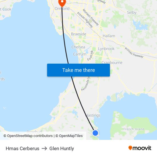 Hmas Cerberus to Glen Huntly map