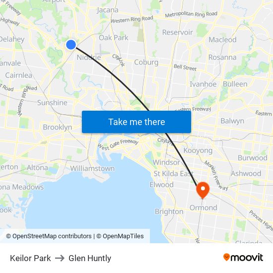 Keilor Park to Glen Huntly map