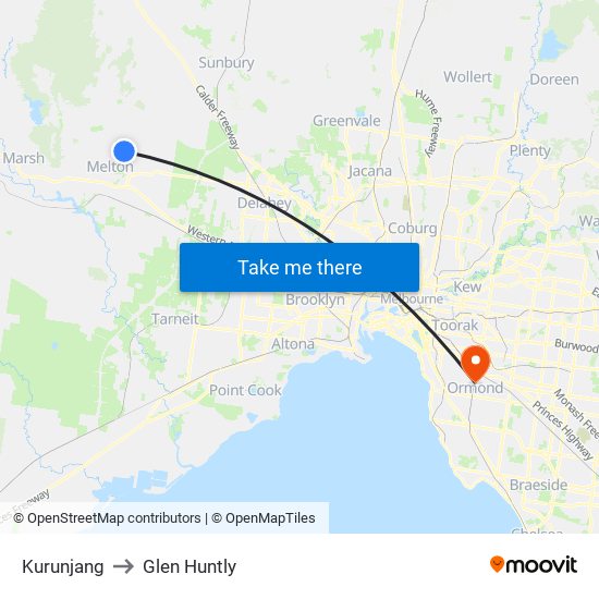 Kurunjang to Glen Huntly map