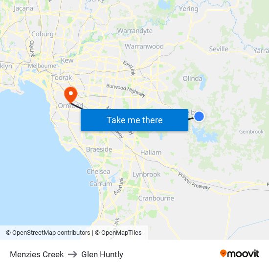 Menzies Creek to Glen Huntly map