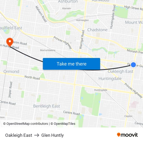 Oakleigh East to Glen Huntly map