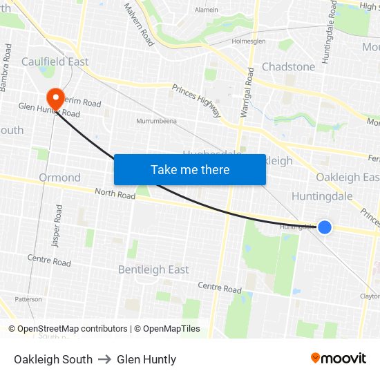 Oakleigh South to Glen Huntly map