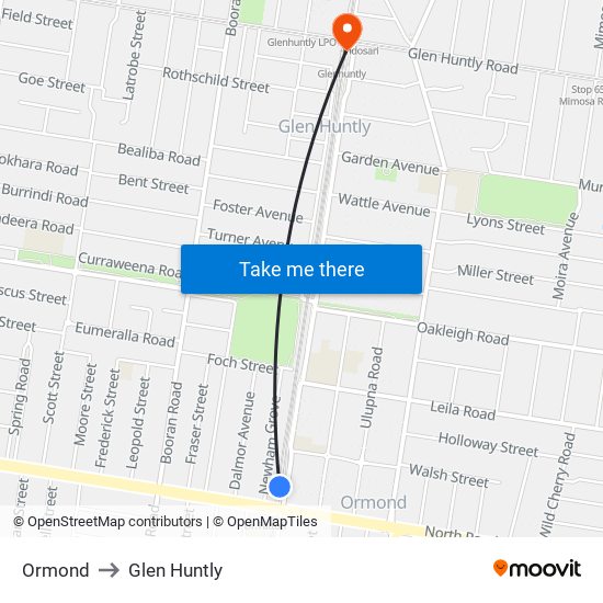 Ormond to Glen Huntly map