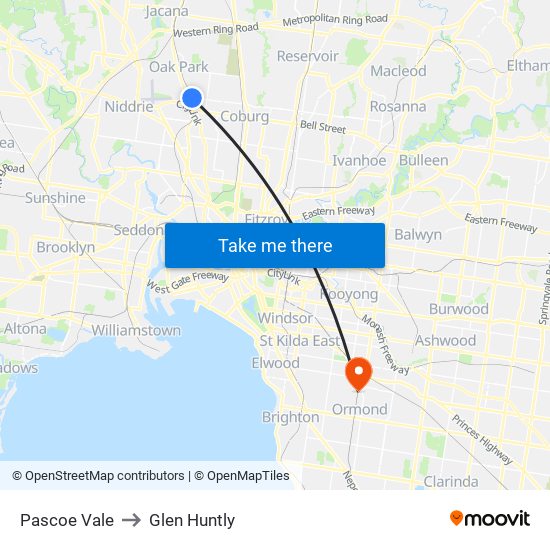Pascoe Vale to Glen Huntly map