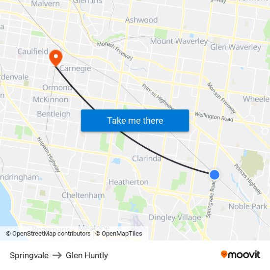 Springvale to Glen Huntly map