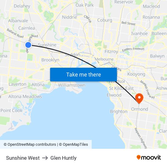 Sunshine West to Glen Huntly map