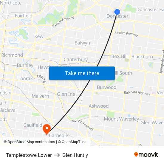 Templestowe Lower to Glen Huntly map