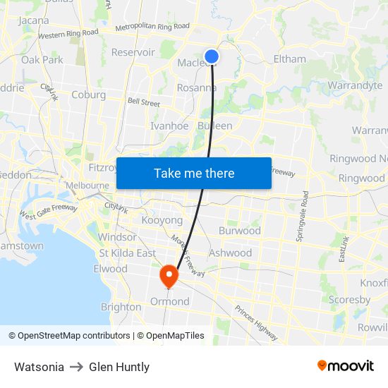 Watsonia to Glen Huntly map