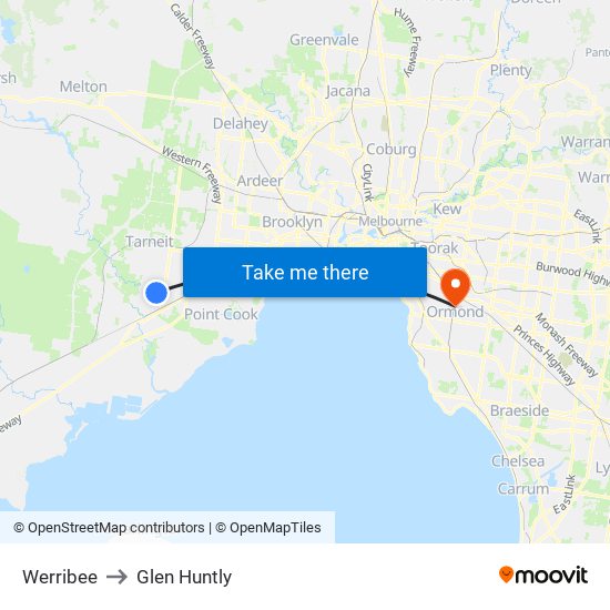 Werribee to Glen Huntly map