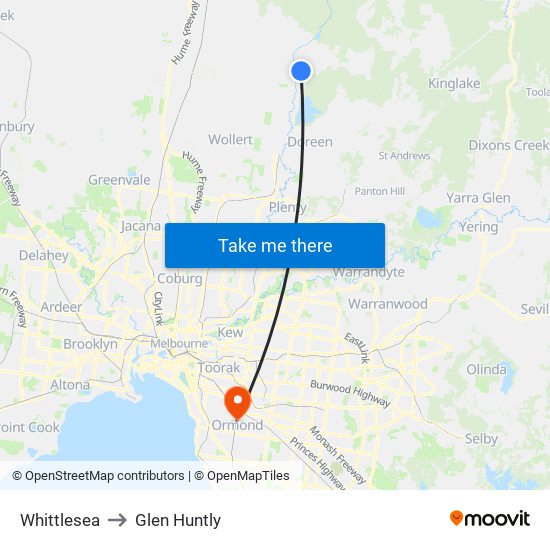 Whittlesea to Glen Huntly map