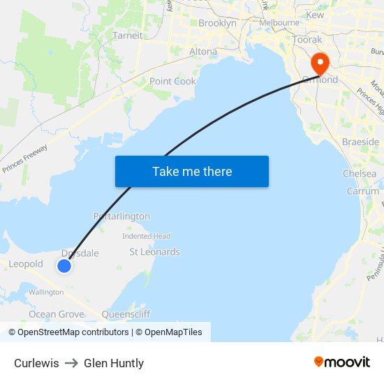 Curlewis to Glen Huntly map