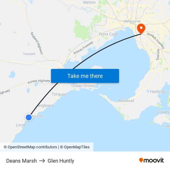 Deans Marsh to Glen Huntly map