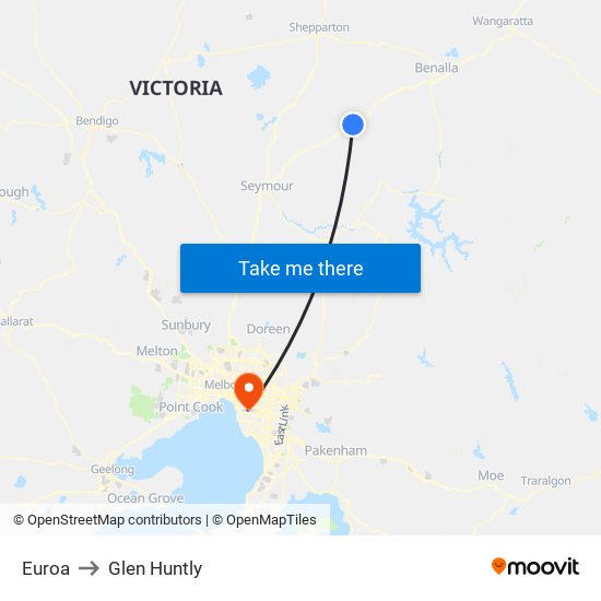 Euroa to Glen Huntly map