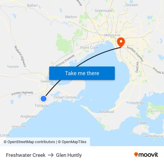 Freshwater Creek to Glen Huntly map