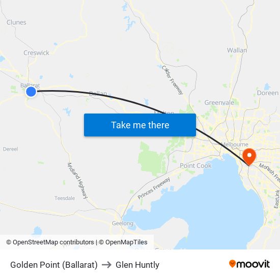 Golden Point (Ballarat) to Glen Huntly map