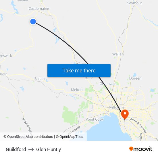 Guildford to Glen Huntly map