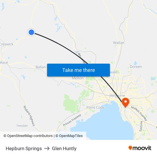 Hepburn Springs to Glen Huntly map