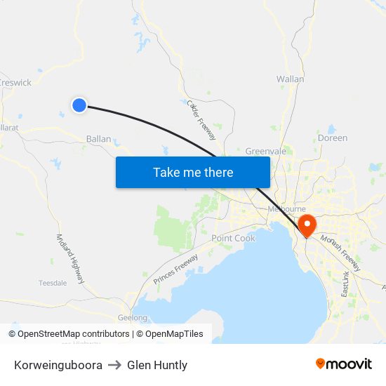 Korweinguboora to Glen Huntly map