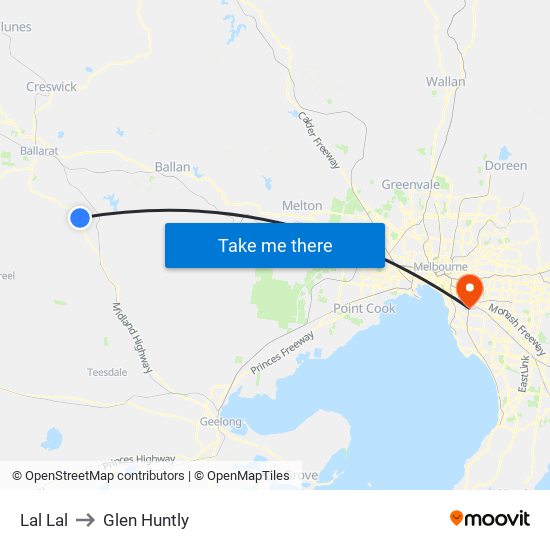 Lal Lal to Glen Huntly map