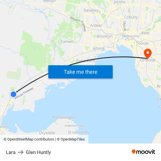 Lara to Glen Huntly map